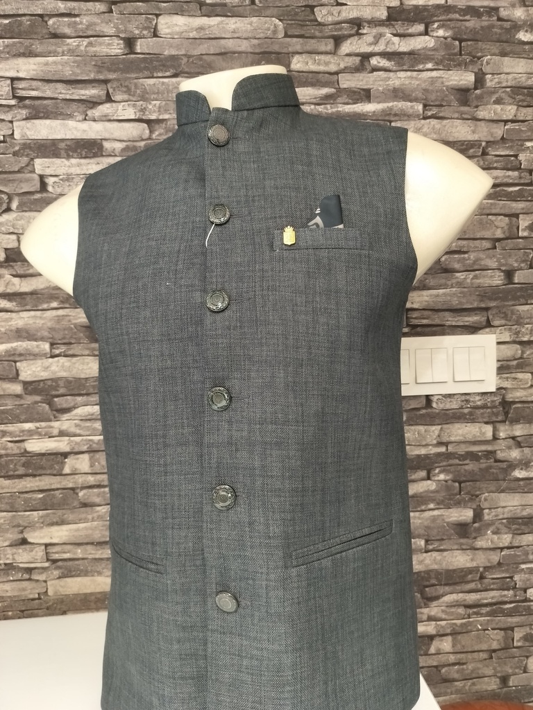 Bandhgala Formal or Semi Casual Solid Waistcoat - Dark Grey