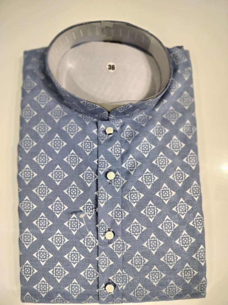 Printed Blended Cotton Kurta - Sky Blue