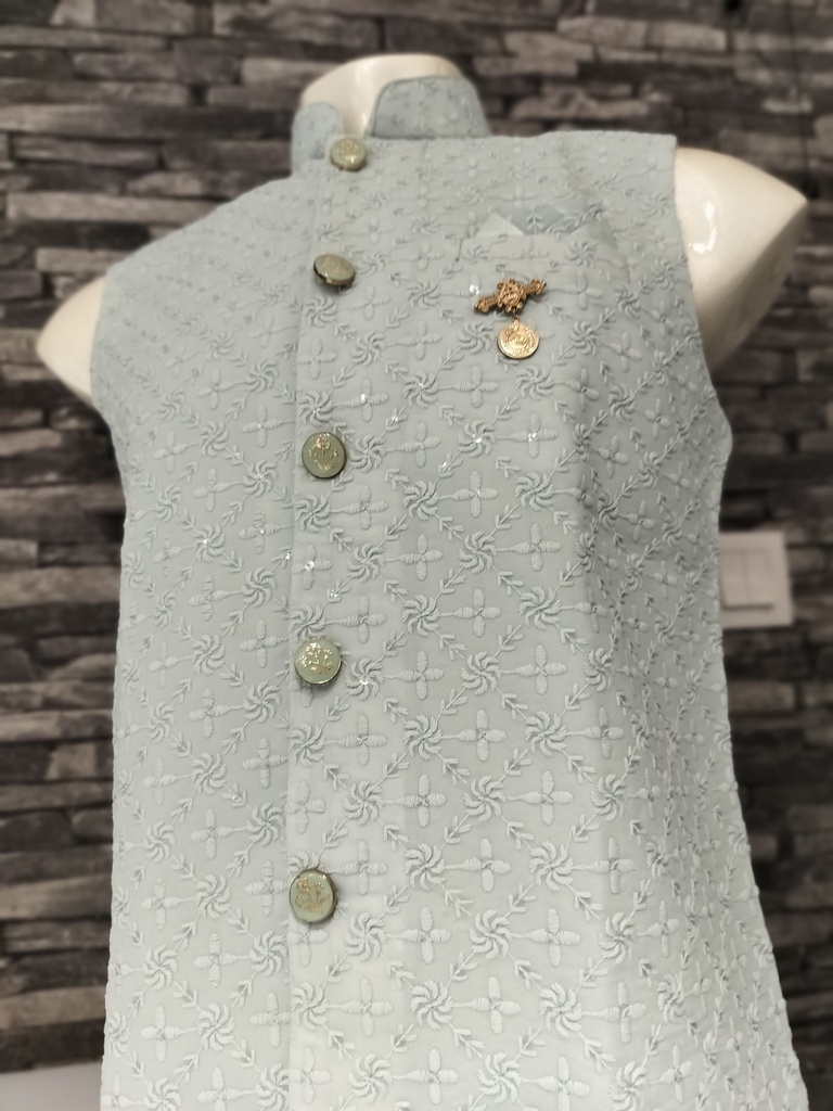 Lucknowi Nehru Jacket - Pista Green