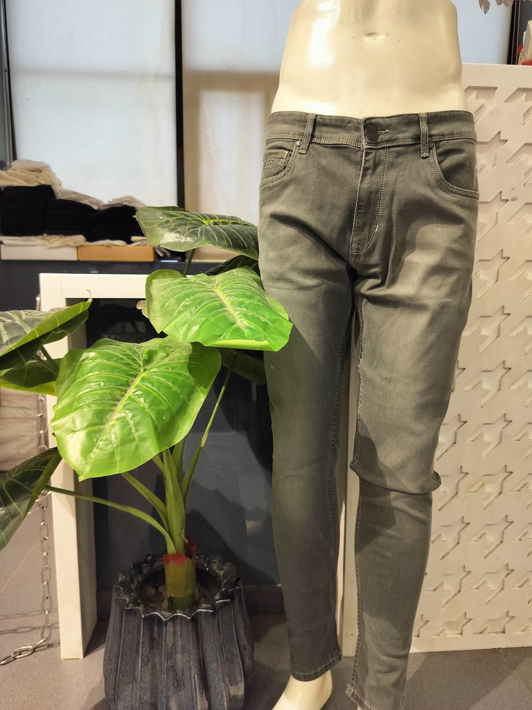 Ankle Fit Denim Textured Jeans - Olive Green