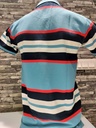 Striped Matty Finish Cotton Polo T-shirt - Blue Black Orange