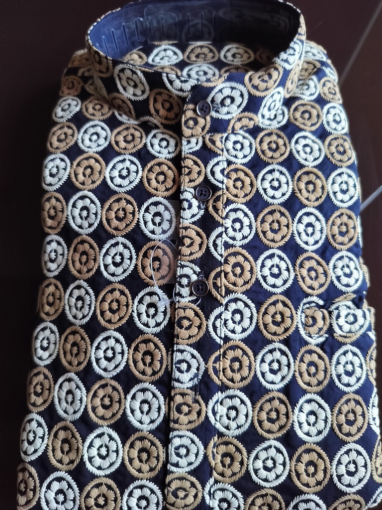 Short Kurta With Embroidery Tribal Print - Blue Gold Design 1