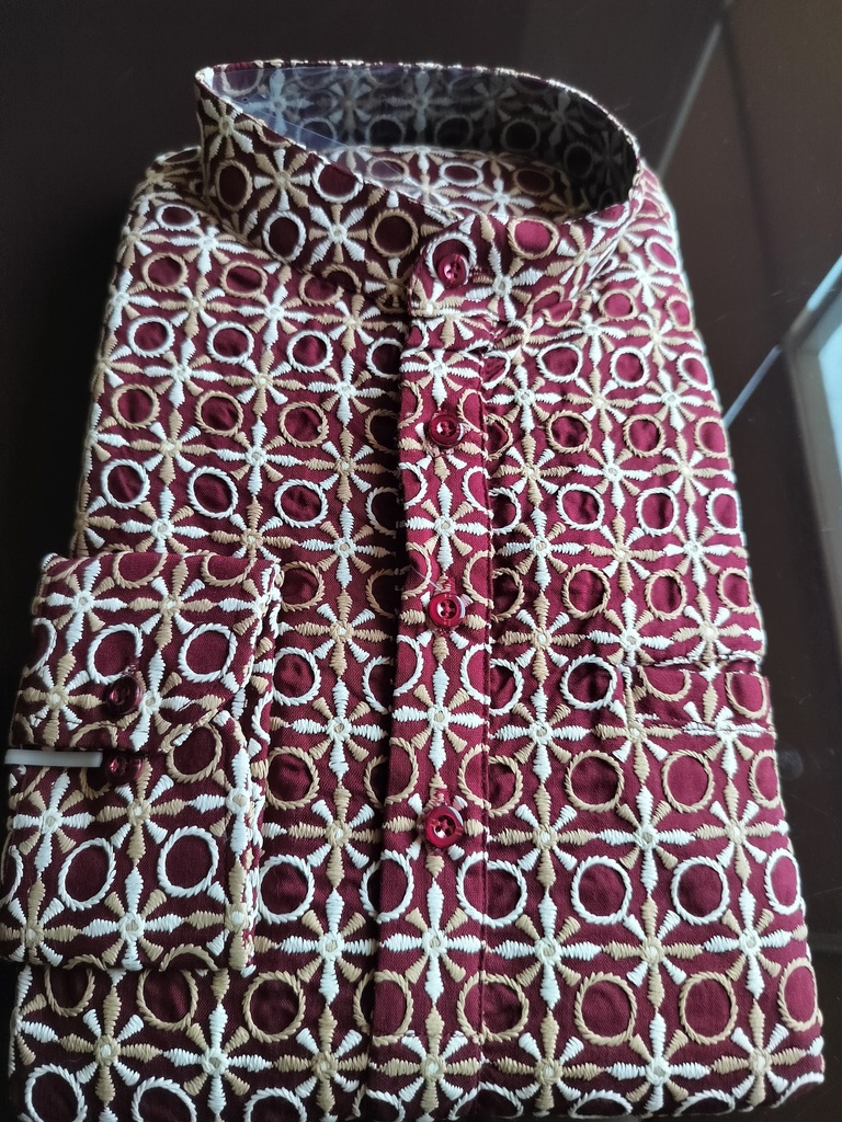 Short Kurta With Embroidery Tribal Print - Maroon Gold Design 2