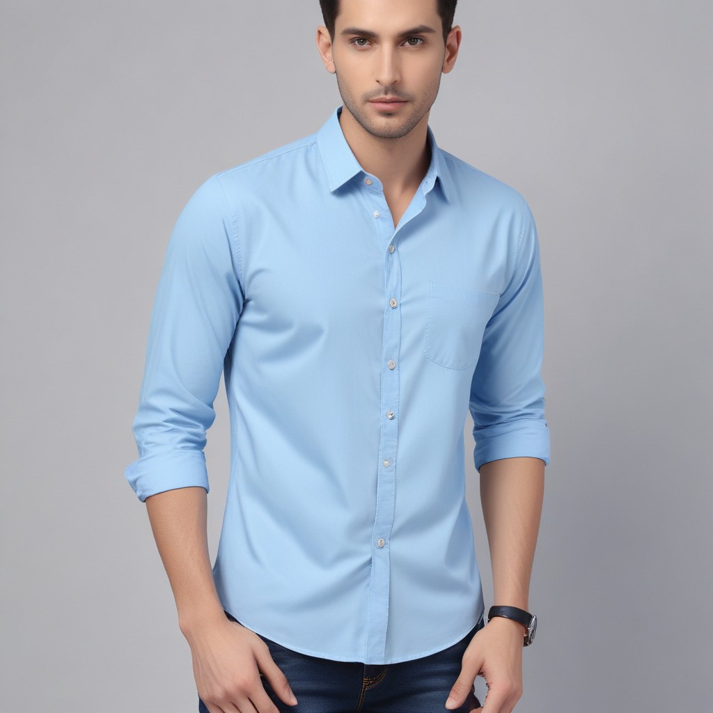 Casual Light Slim Fit Textured Shirt -Sky Blue