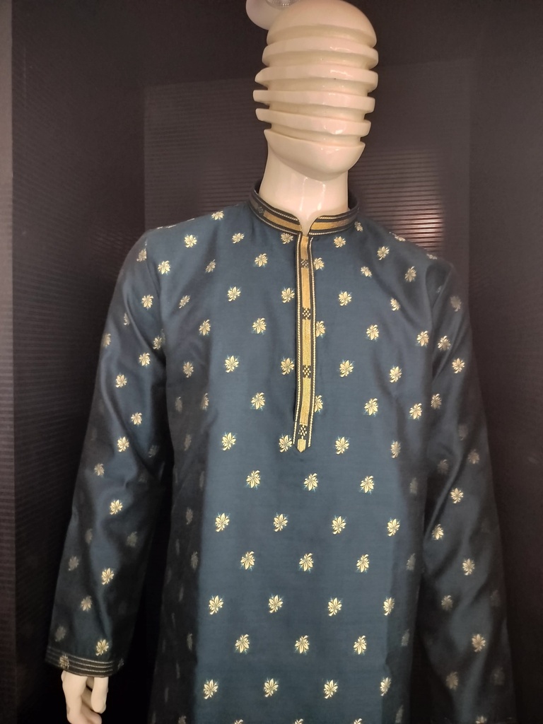 Silk Long Kurta (Only Kurta) - Olive Green