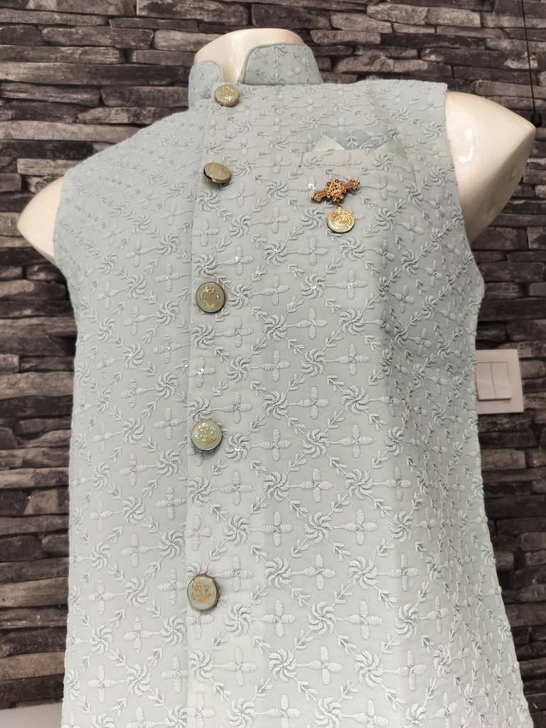 Lucknowi Nehru Jacket - Pista Green