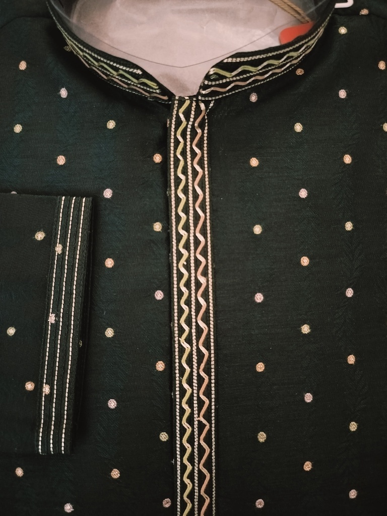Silk Sequence Embroidery Long Kurta with Astar Fabric - Dark Green Design 2