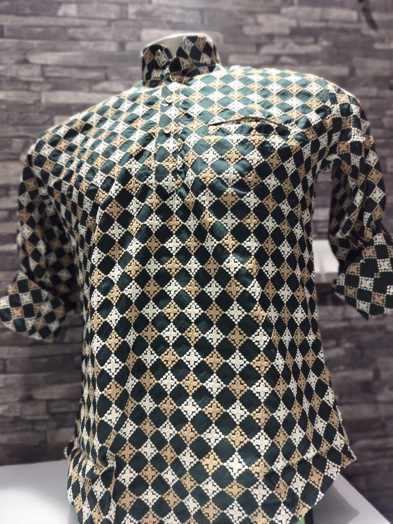 Short Kurta With Embroidery Tribal Print - Dark Green