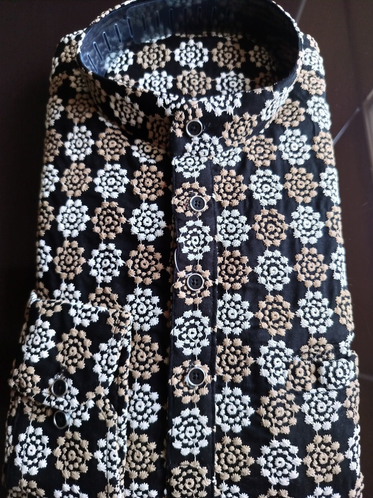 Short Kurta With Embroidery Tribal Print - Black Gold Design 1