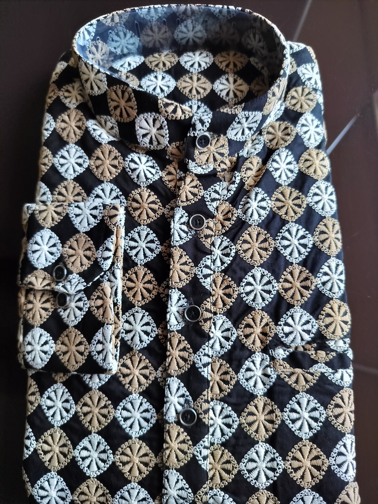 Short Kurta With Embroidery Tribal Print - Black Gold Design 2