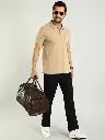 Polo Beige Solid Matt finish T-Shirt - Slim Fit with Pocket