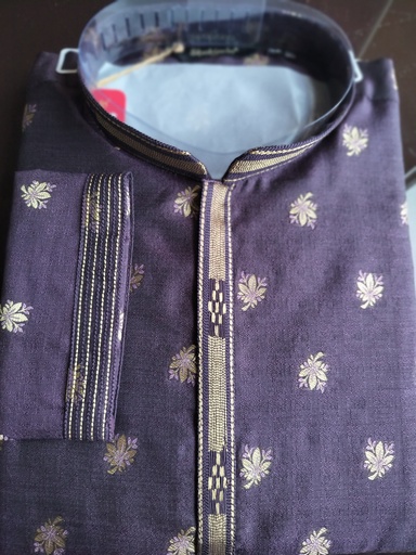 [Silk_seq_embroidery_kurta_Purple3#42] Silk Sequence Embroidery Long Kurta with Astar Fabric - Purple Design 3