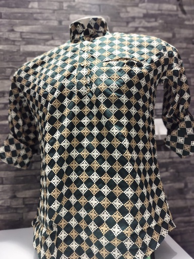 [Short_Kurta_Embroidery_DarkGreen#38] Short Kurta With Embroidery Tribal Print - Dark Green