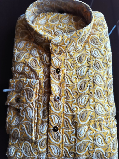 [Short_Kurta_Embroidery_YellowGold#40] Short Kurta With Embroidery Tribal Print - Yellow Gold