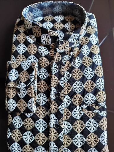 [short_kurta_blackGold#38] Short Kurta With Embroidery Tribal Print - Black Gold Design 2