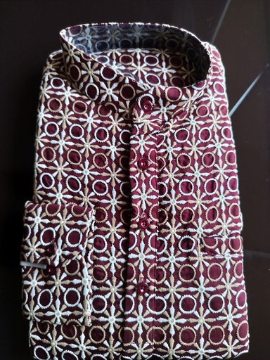 [Short_kurta_MaroonGoldD2#38] Short Kurta With Embroidery Tribal Print - Maroon Gold Design 2