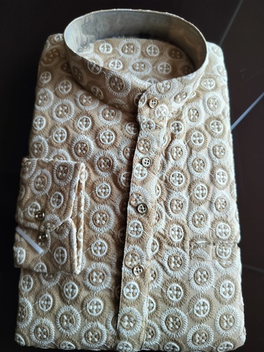 [Short_kurta_CreamWhiteD2#38] Short Kurta With Embroidery Tribal Print - Cream White Design 2