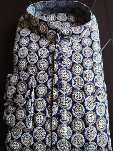 [Short_kurta_BlueGoldD2#38] Short Kurta With Embroidery Tribal Print - Blue Gold Design 2