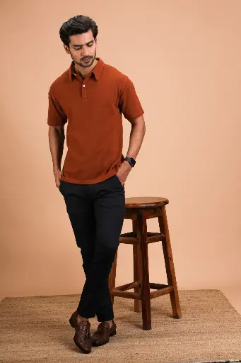 Polo Brick Solid Matt finish T-Shirt - Slim Fit with Pocket